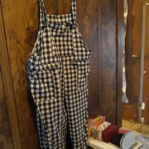 Women's Black and White Checkered Overalls